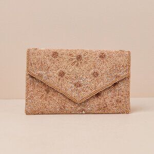 Lulus Dazzling Favorite Gold Beaded Floral Clutch - Size One Size